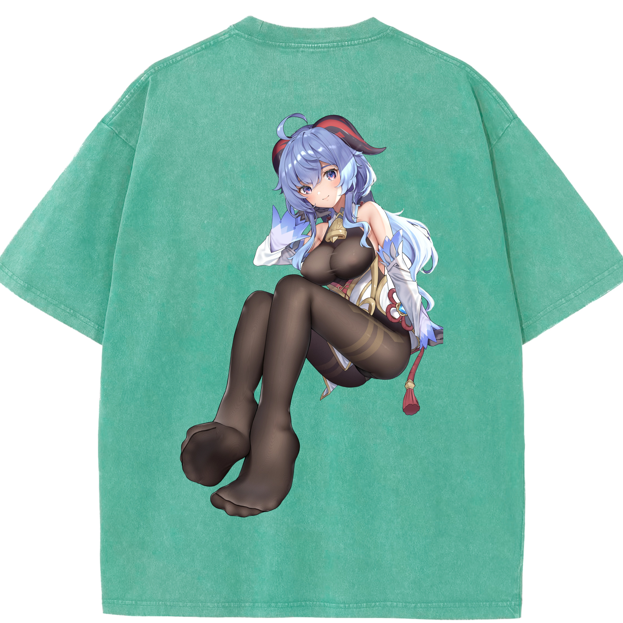 げんし神 甘雨 かんう genshin Ganyu 綿100% ヴィンテージ風 半袖Tシャツ（背面プリント）